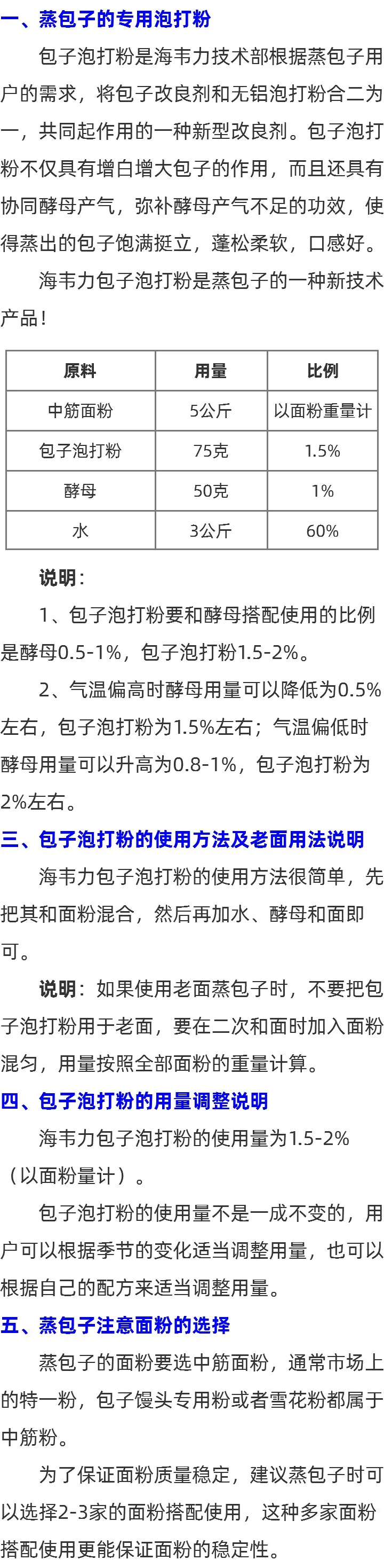 关于海韦力无铝包子专用泡打粉说明